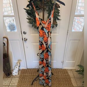 NWT ININ Sexy Colorful Tropical Leaf Print Maxi Sundress Beach Dress L